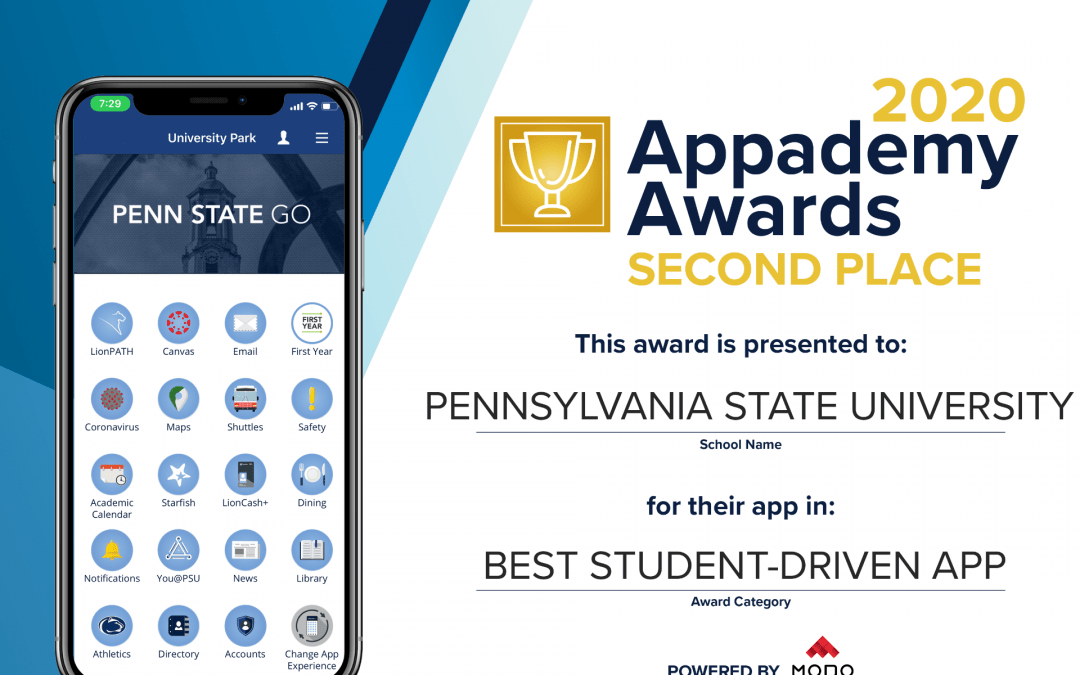 Penn State Go mobile app's second-place award for Best Student-Driven App at Appademy Awards