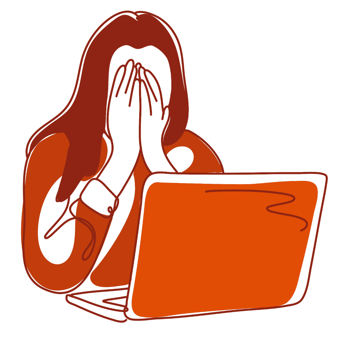 Beyond-the-Screen-10 An icon of a woman with her head in her hands in front of a laptop